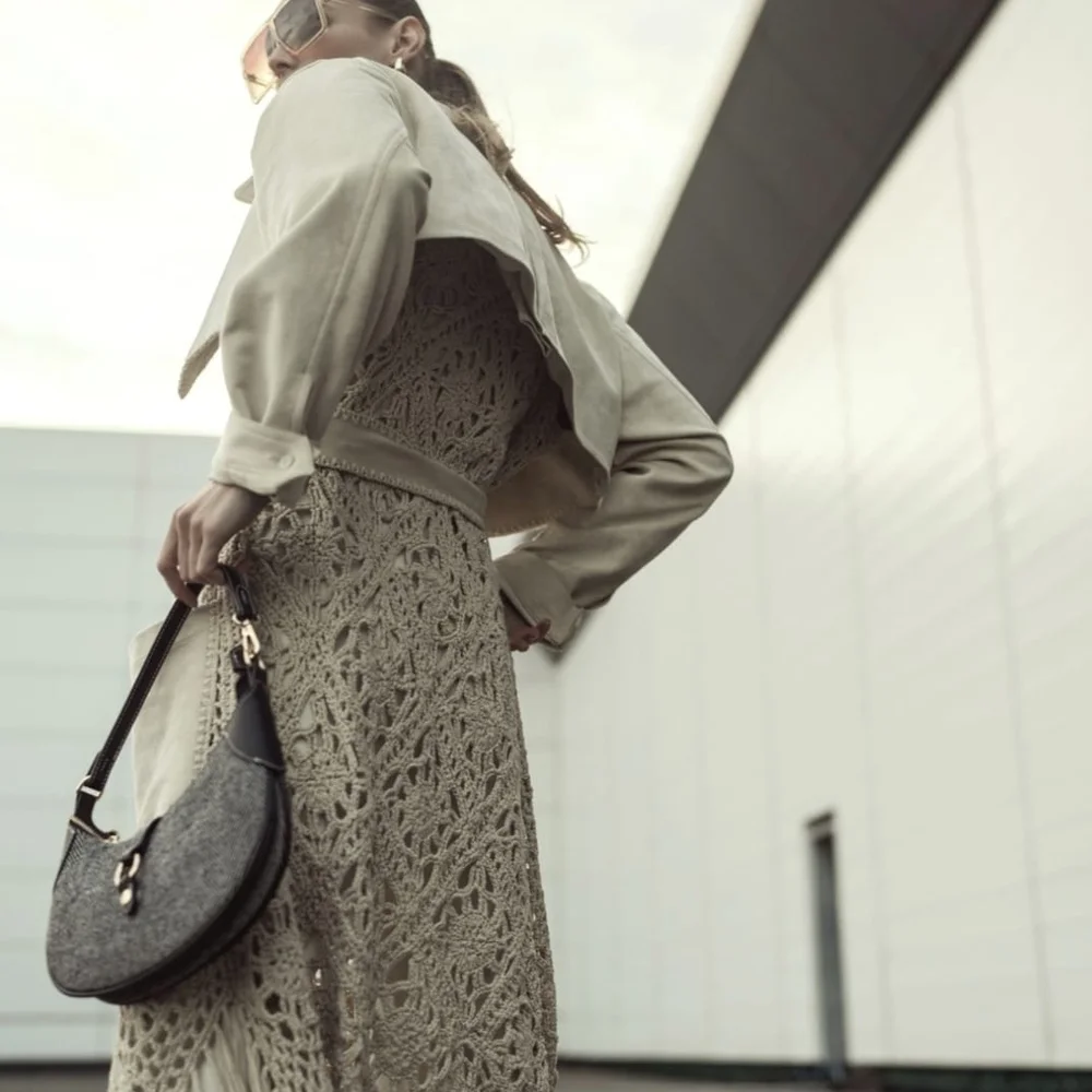 Jonathan Simkhai Yani Combo crochet and suede trench coat With Fringes, Beige M - Picture 6 of 16